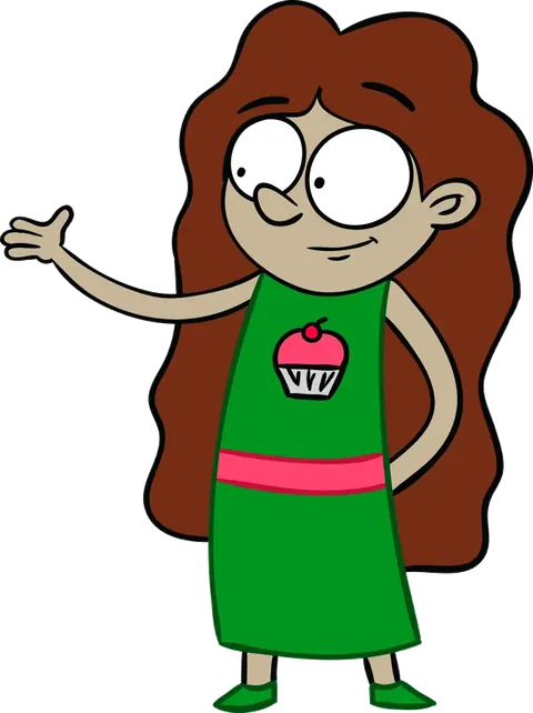 Alexis waving hello, in her green cupcake apron